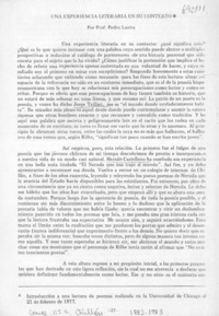 Una experiencia literaria en su contexto