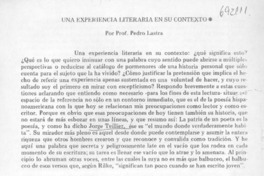 Una experiencia literaria en su contexto