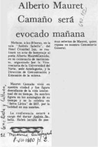 Alberto Mauret Camaño será evocado mañana.