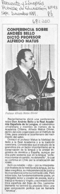 Conferencia sobre Andrés Bello dictó profesor Alfredo Matus.