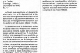 Hacia un pensamiento en educación matemática, aportes de investigaciones chilenas de los niveles básicos y medios".