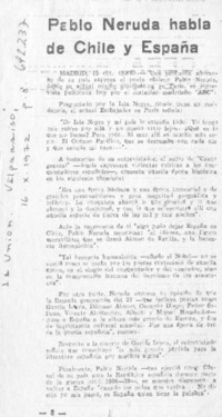 Pablo Neruda habla de Chile y España.