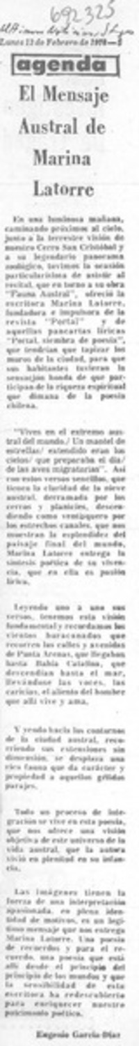 El mensaje austral de Marina Latorre