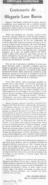 Centenario de Olegario Laso Baeza