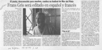 Frans Gris será editado en español y francés  [artículo] Ximena Poo.