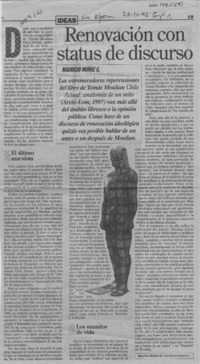 Renovación con status de discurso  [artículo] Mauricio Muñoz G.