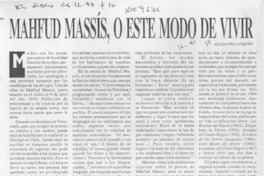 Mahfud Massis, o este modo de vivir