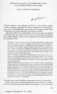 Discurso de repeción a D. Osvaldo Maya Cortés en la Academia Chilena de la Lengua  [artículo] José Luis Samaniego.
