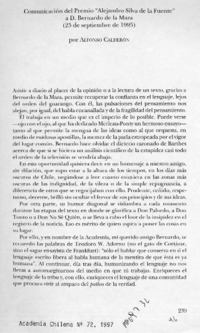 Comunicación del Premio "Alejandro Silva de la Fuente" a D. Bernardo de la Maza  [artículo] Alfonso Calderón.