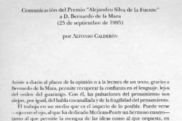 Comunicación del Premio "Alejandro Silva de la Fuente" a D. Bernardo de la Maza  [artículo] Alfonso Calderón.
