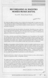 Recordando al maestro Moisés Mussa Battal  [artículo] Marino Pizarro Pizarro.