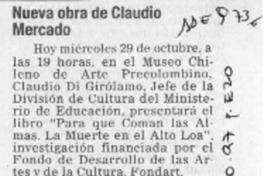 Nueva obra de Claudio Mercado  [artículo].