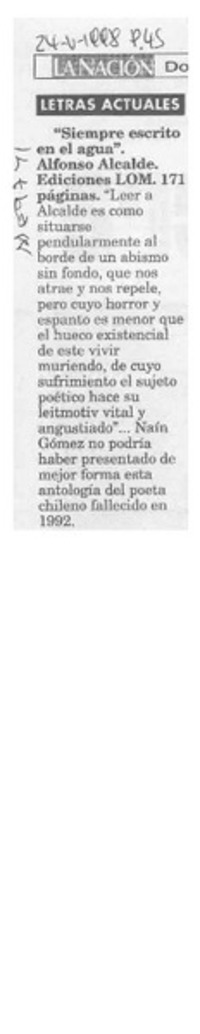 "Siempre escrito en el agua"  [artículo].