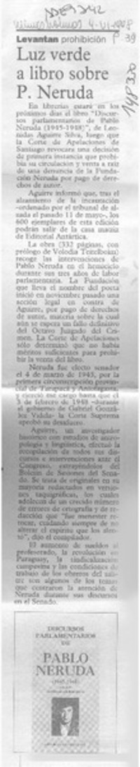 Luz verde a libro sobre P. Neruda