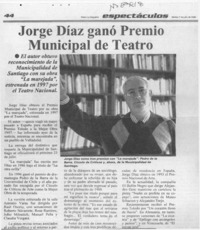 Jorge Díaz ganó Premio Municipal de Teatro  [artículo].