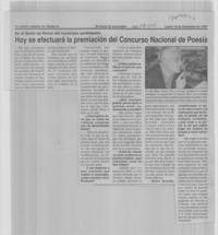 Hoy se efectuará la premiación del Concurso Nacional de Poesía