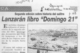 Lanzarán libro "Diciembre 21"  [artículo].