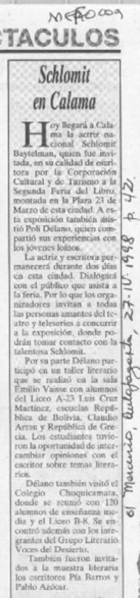 Schlomit en Calama  [artículo].
