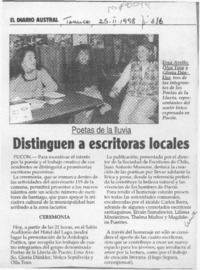 Distinguen a escritoras locales  [artículo].