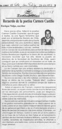 Recuerdo de la poetisa Carmen Castillo  [artículo] Enrique Volpe.