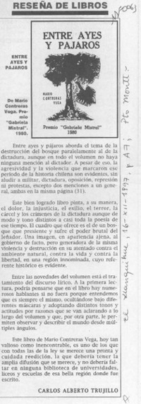 Entre ayes y pájaros  [artículo] Carlos Alberto Trujillo.
