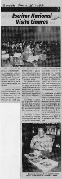 Escritor nacional visitó Linares  [artículo].