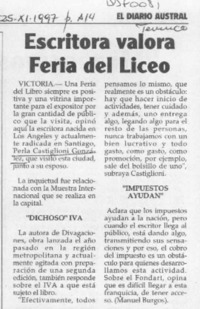 Escritora valora Feria del Liceo  [artículo] Manuel Burgos.