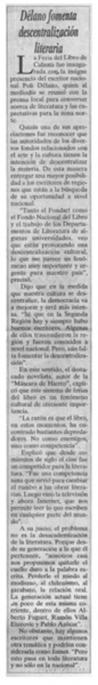 Délano fomenta descentralización literaria