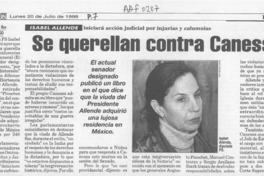 Se querellan contra Canessa  [artículo] María Inés Ruz.