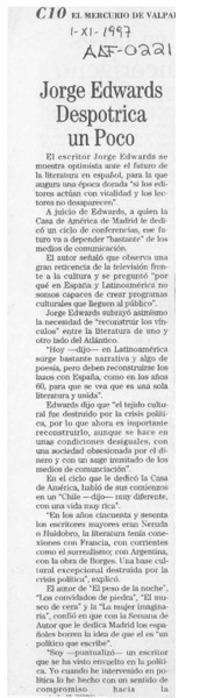 Jorge Edwards despotrica un poco  [artículo].