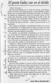 El poeta Galaz cae en el olvido  [artículo] Juan Meza Sepúlveda.