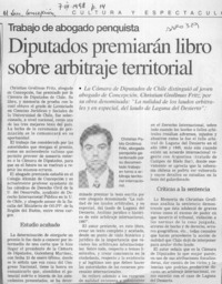 Diputados premiarán libro sobre arbitraje territorial  [artículo].