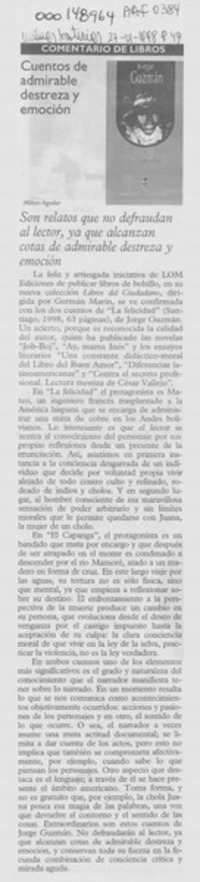 Cuentos de admirable destreza y emoción