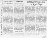 El testamento literario de Agata Gligo  [artículo] Wellington Rojas Valdebenito.