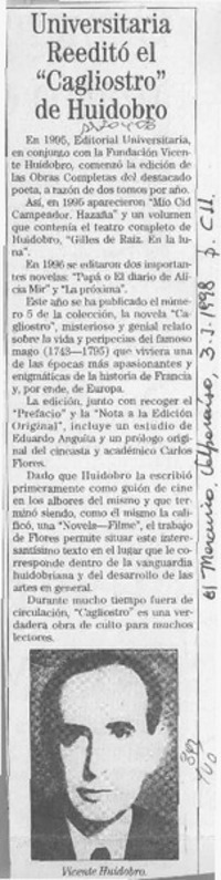 Universitaria reeditó el "Cagliostro" de Huidobro