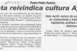 Poeta reivindica cultura aymara  [artículo].