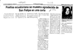 Poetisa ecuatoriana se muestra agradecida de San Felipe en una carta  [artículo].