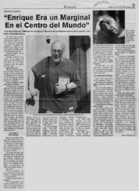 "Enrique era un marginal en el centro del mundo"  [artículo] Mario Rodríguez O.