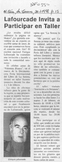 Lafourcade invita a participar en taller  [artículo].
