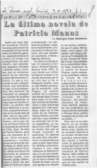 La última novela de Patricio Manns  [artículo] Wellington Rojas Valdebenito.