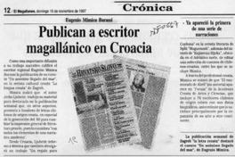 Publican a escritor magallánico en Croacia  [artículo].