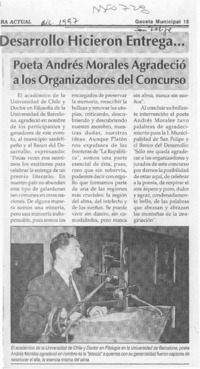 Poeta Andrés Moraleas agradeció a los organizadores del concurso  [artículo].