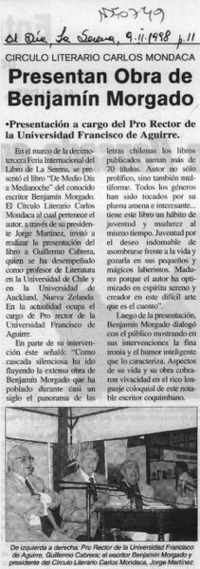 Presentan obra de Benjamín Morgado  [artículo].