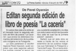 Editan segunda edición de libro de poesía "La cacería"  [artículo].