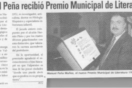 Manuel Peña recibió Premio Municipal de Literatura  [artículo] ACG.