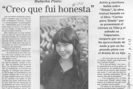 "Creo que fui honesta"  [artículo] J. P. Dardel.