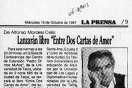 Lanzarán libro "Entre dos cartas de amor"  [artículo].