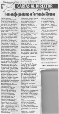 Homenaje póstumo a Fernando Riveros