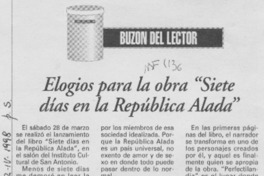 Elogios para la obra "Siete días en la república alada"  [artículo] Ana Aranda González.
