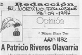 A Patricio Riveros Olavarría  [artículo] Milena Bravo Toro.